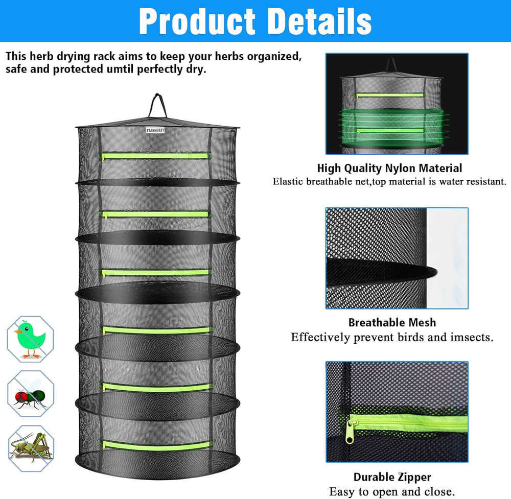Herb Drying Rack Breathable Mesh Drying Rackherb Drying Rack Hanging with Zip...