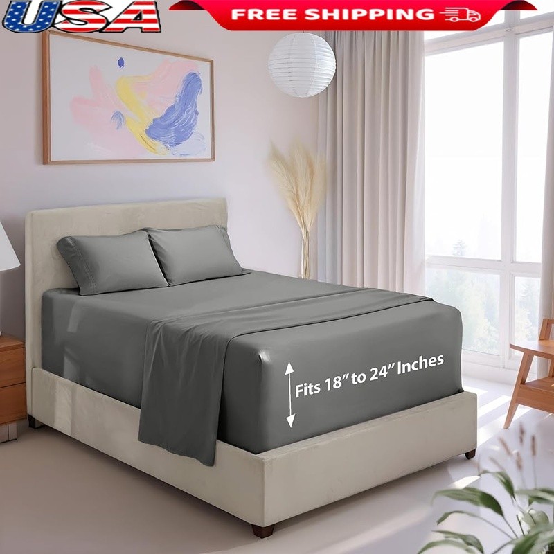 Microfiber Deep Pocket Fitted Sheet Set Soft Comfortable Machine Washable New