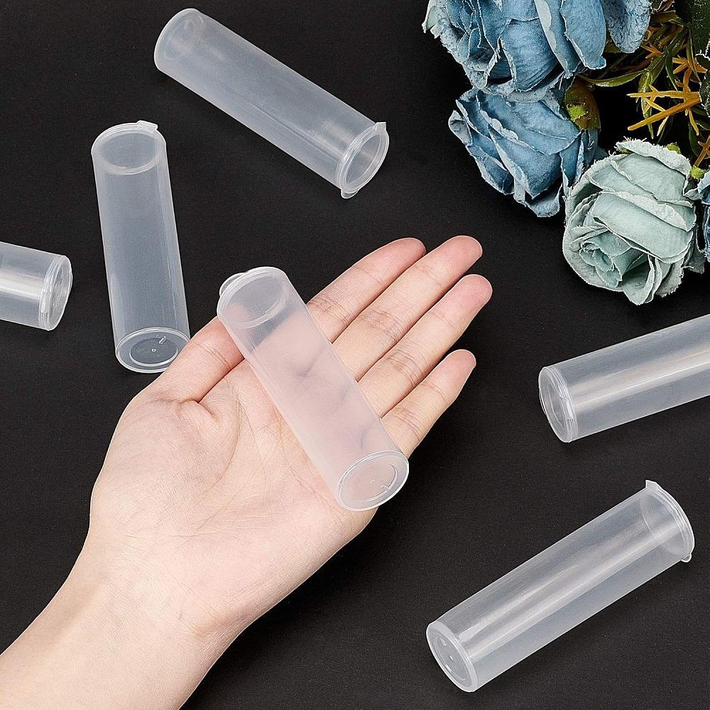 15pcs Transparent Plastic Bead Containers with Hinged Lids Flip Cover Column