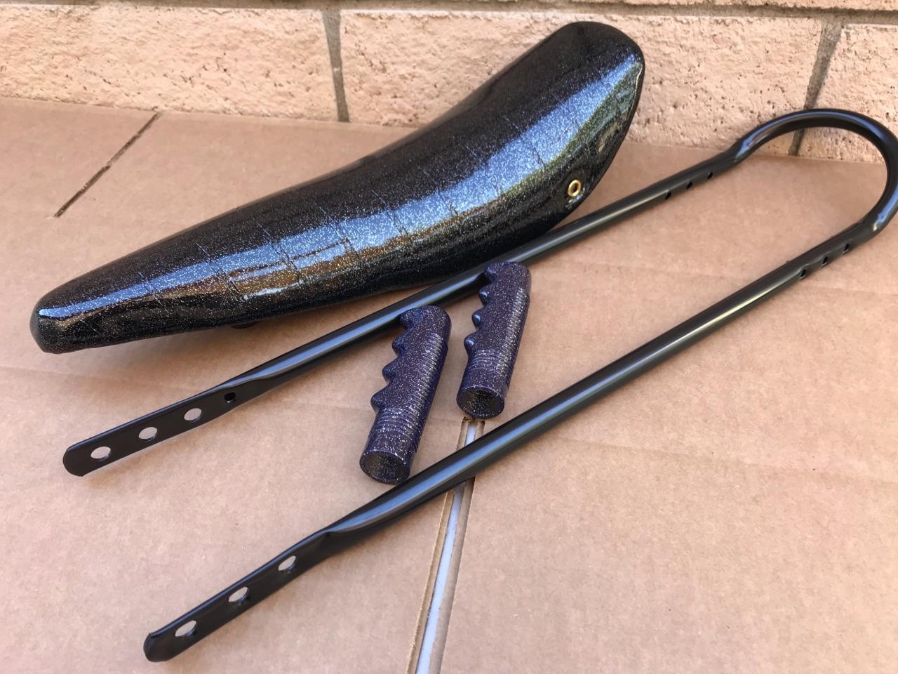 20" BLACK SPARKLE Lowrider Krate BANANA SEAT Sting-Ray GRIPS & BLACK SISSYBAR