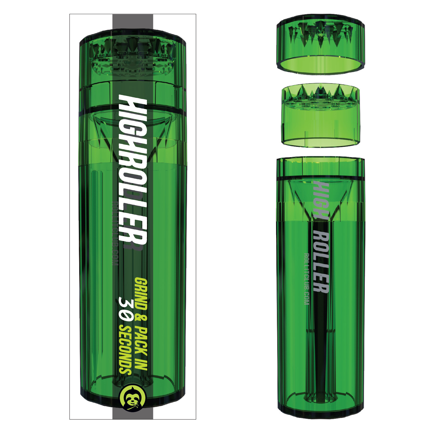 CLEAR HIGHROLLER Herb Grinder & Cone Loader | Portable Pre Roll Cone Filler | GR