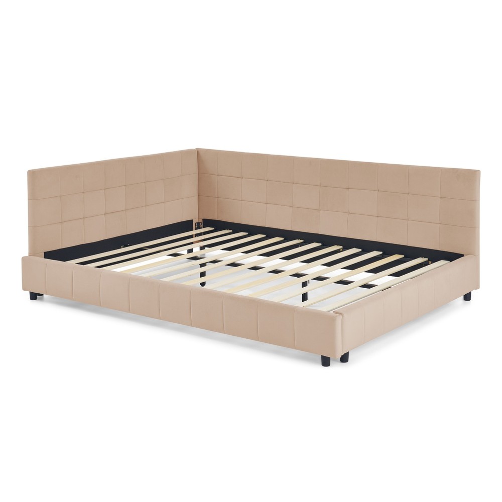 Queen Size Upholstered Tufted Bed Frame, Sofa Bed Frame with Comfortable Backr