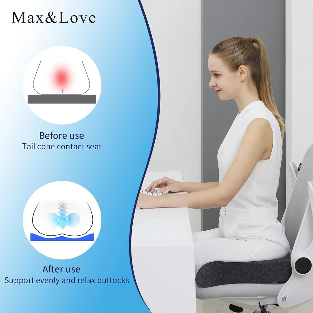 Dark Gray Memory Foam Chair Cushion, Sciatica Relief