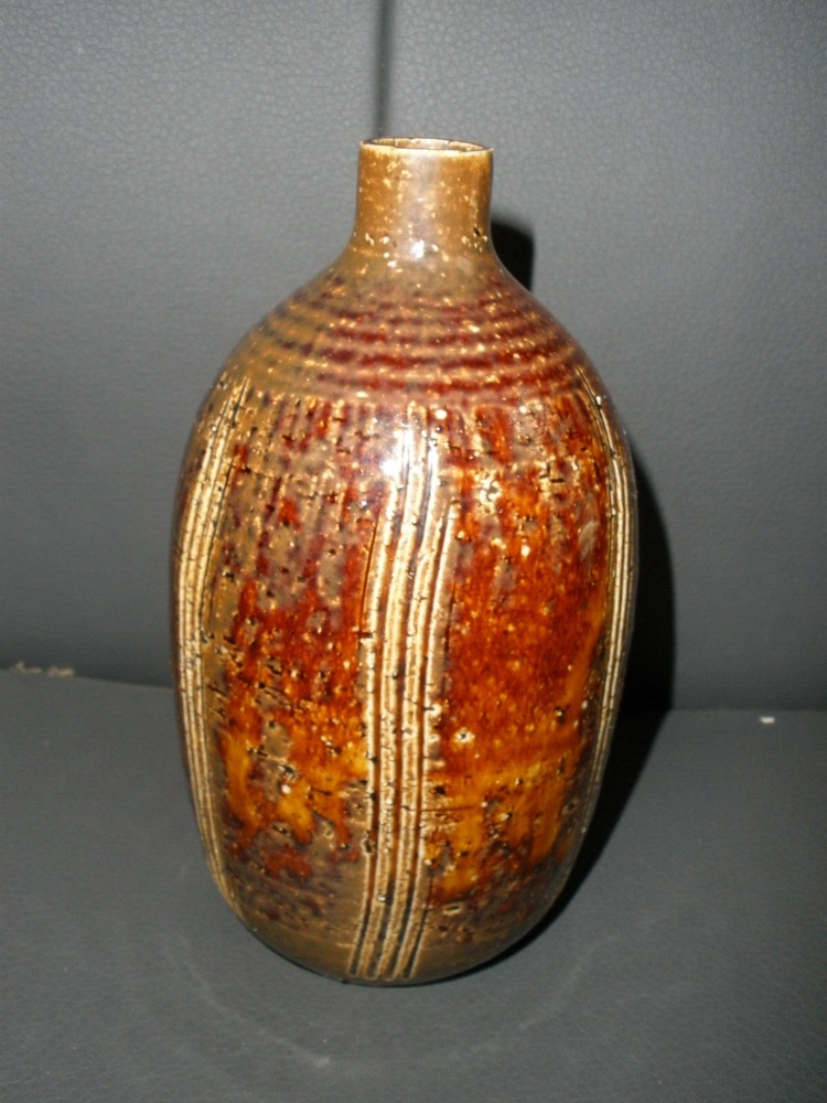 Handmade Brown Pottery Jug Vase 5.5" EUC