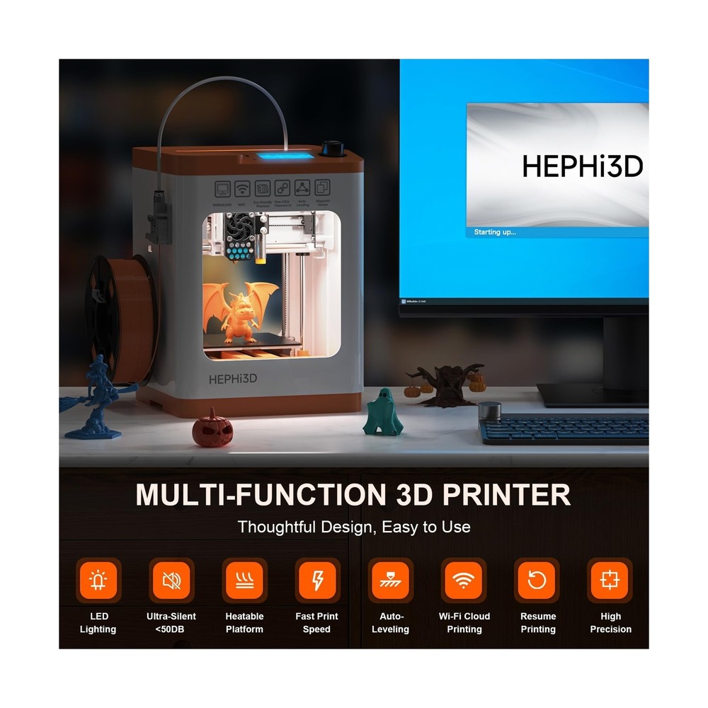 Newest Tina2S 3D Printer, HEPHI3D 3D Printers WiFi Cloud Printing Auto Bed Le...