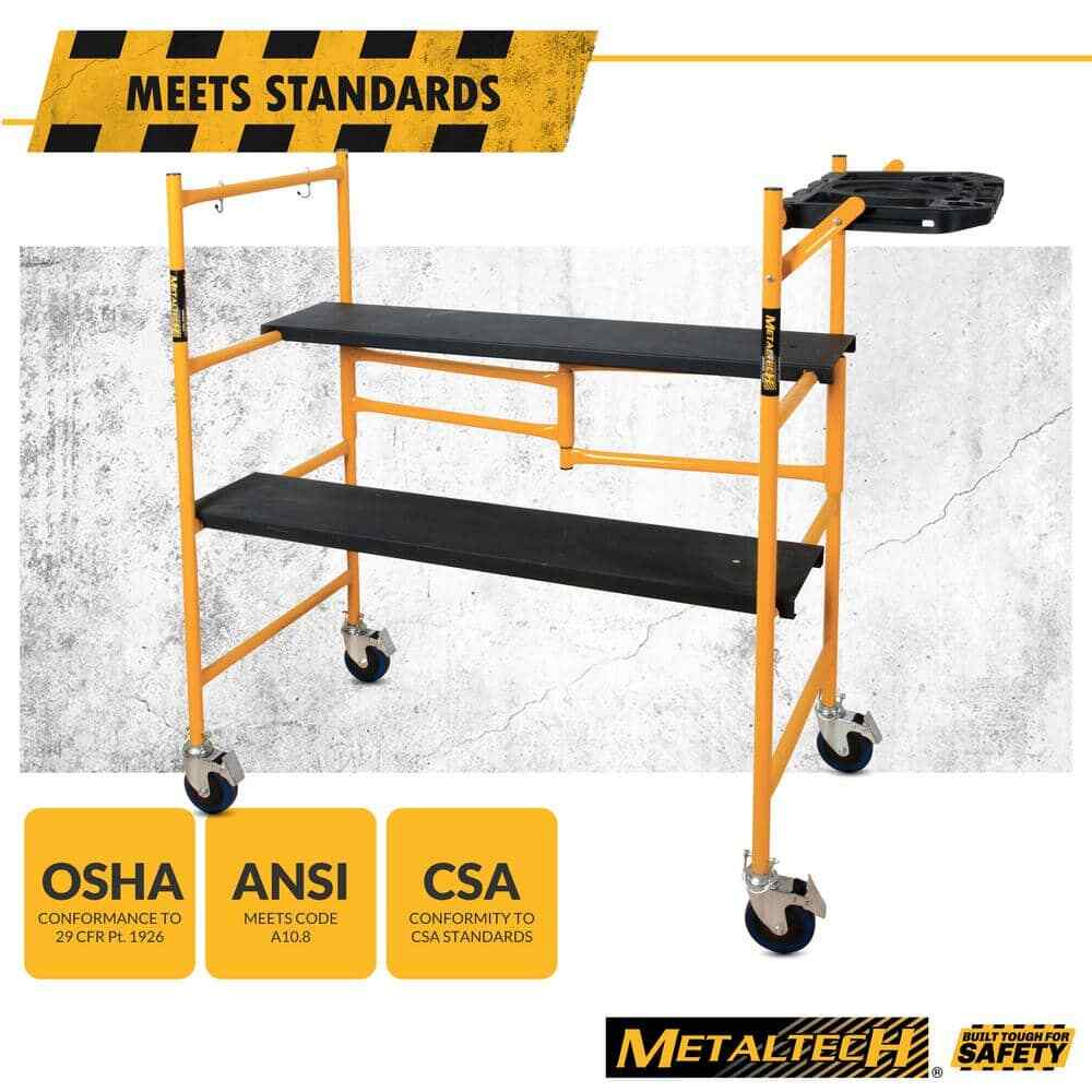 Rolling Scaffold Tool Shelf Foldable 4 ft. x 4 ft. x 2 ft. 500 lb. Load Capacity