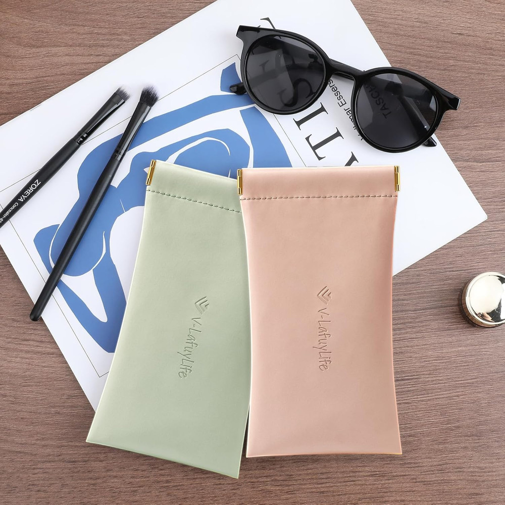 Glasses Case Soft 2 Pack - Portable Leather Squeeze Top Eyeglass Case,Soft Sungl