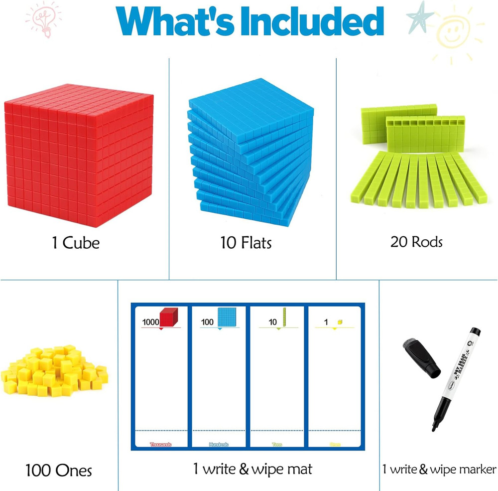 Torlam 131 PCS Base Ten Blocks for Math - Place Value Blocks, Plastic Base 10 Ma