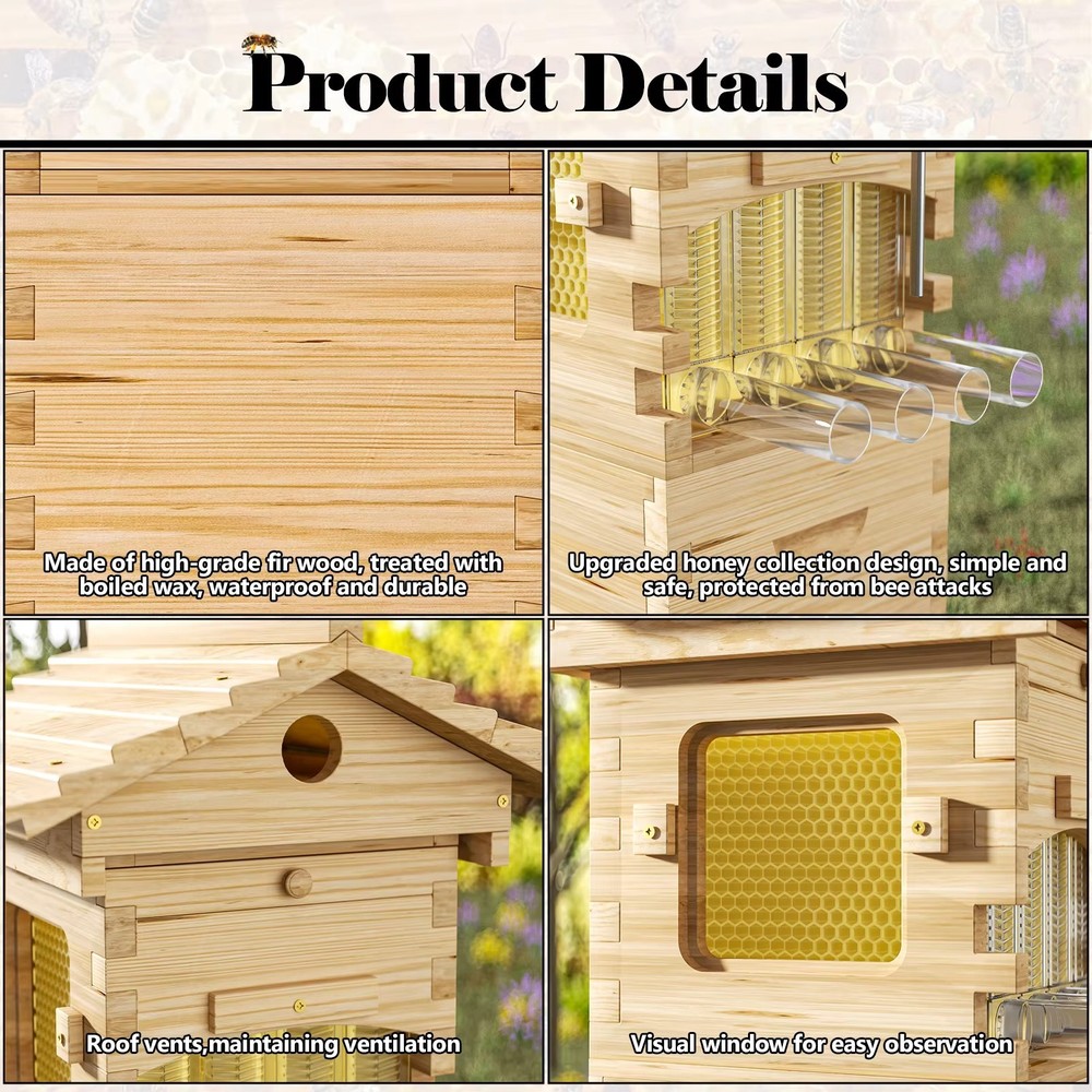 Bee Hives Boxes Starter kit with 4 Flow Bee Hive Frames