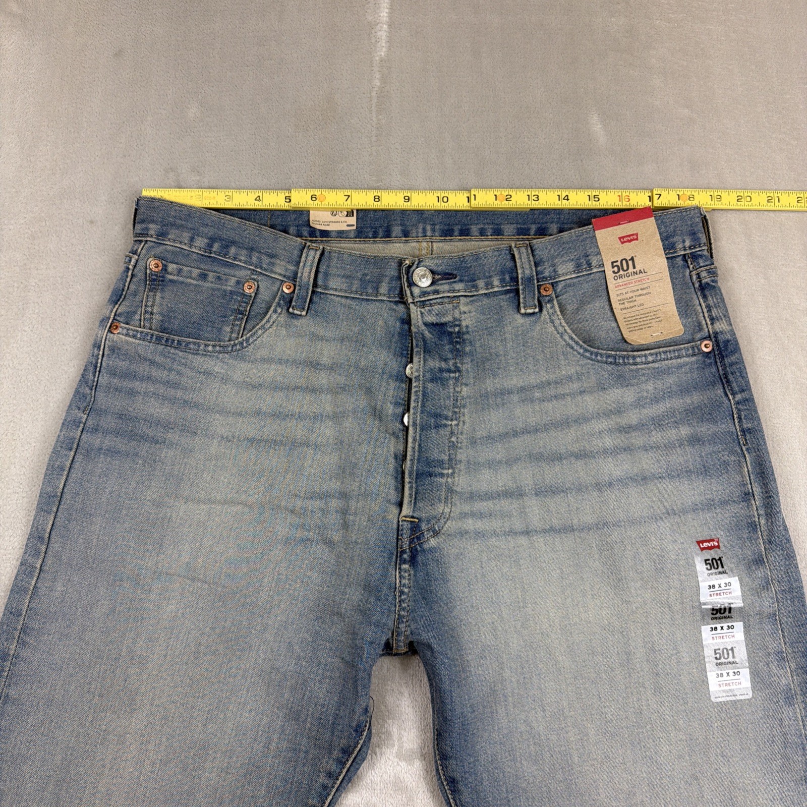 Levi's 501 Original Fit Jeans Men's 38x30 Blue Denim Straight Leg Stretch Light