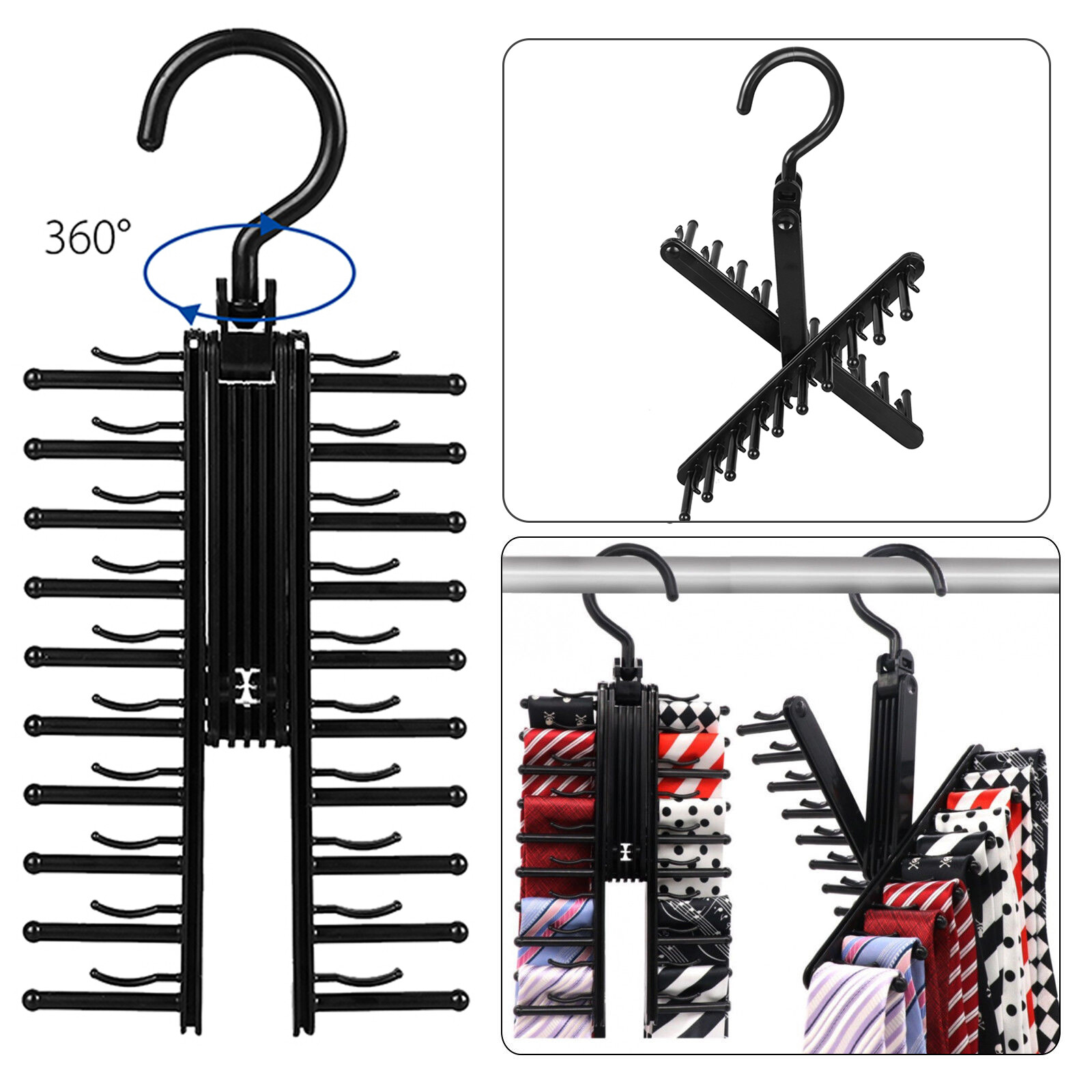 Adjustable X Neck Tie Rack Hanger Non-Slip Belt Compact Closet Holder Organizer