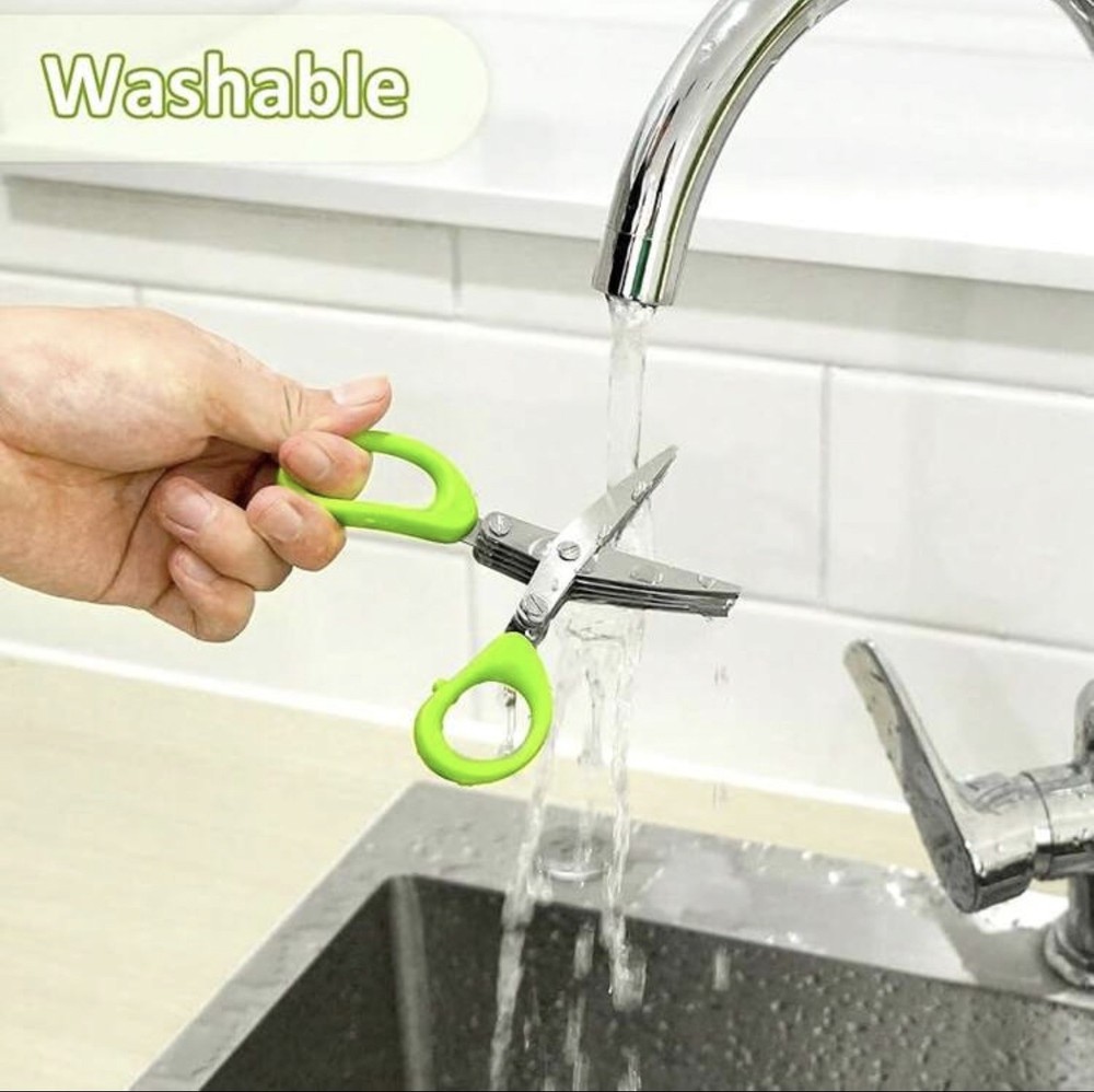 Herb Scissors 5-Blade Stainless Stee Multipurpose Kitchen Shears w/ Comb & Cover