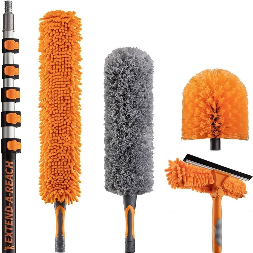 30 Ft High Reach Duster Kit with 24 Ft Extendable Pole & Microfiber Attachments