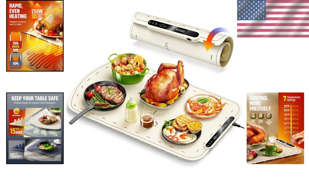 Energy-Efficient Buffet Warming Tray - Rollable Silicone Design for Easy Storage