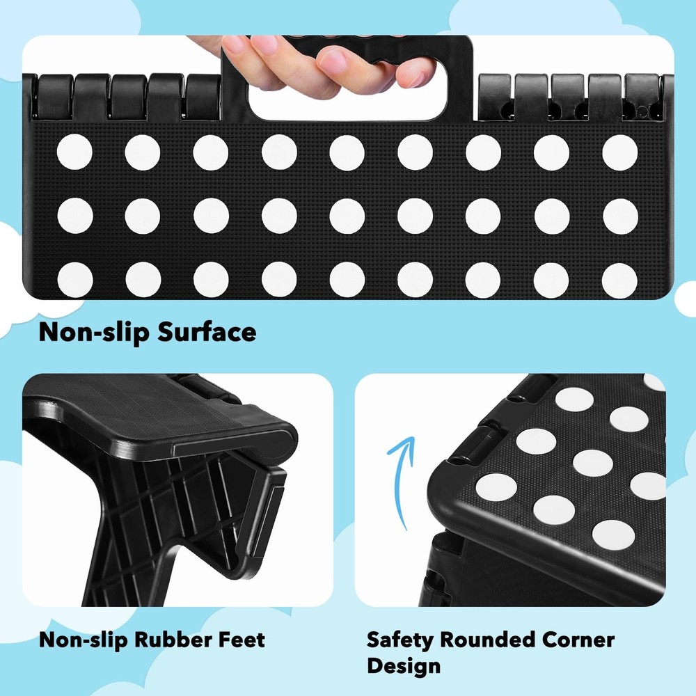 Folding Step Stool 9 Inch 300 lb Capacity, Plastic Foldable Step Stools for K...