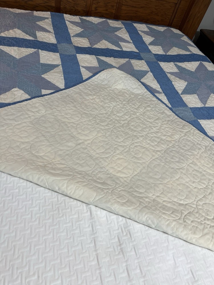 Full Size Patchwork Quilt Blue And White Star Design