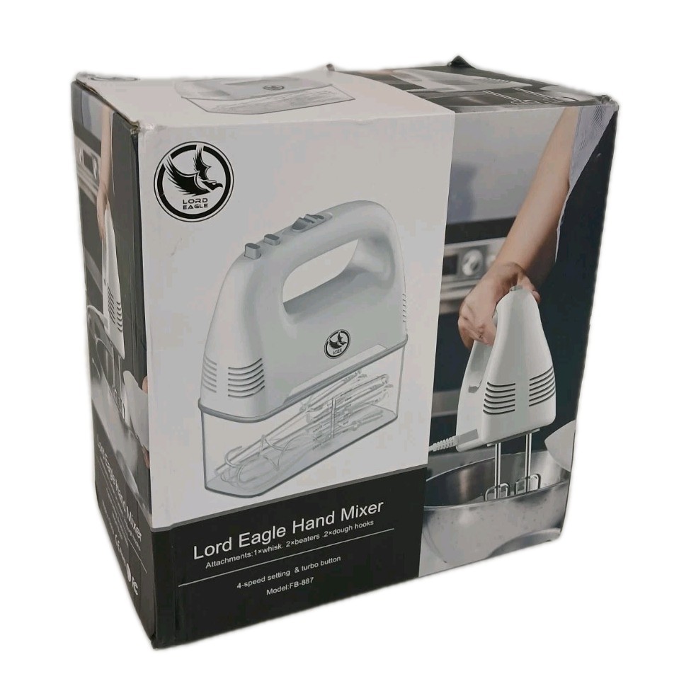 Lord Eagle White Electric 4-Setting & Turbo Button Handheld Kitchen Mixer FB-887