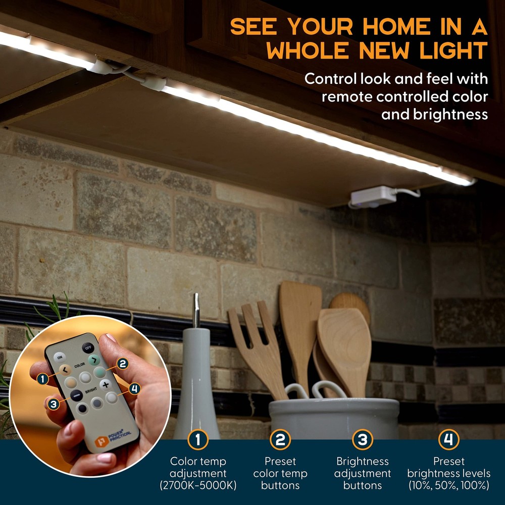 Power Practical Under Cabinet LED Light Kit for Kitchen 6 Lighting Strips, P...
