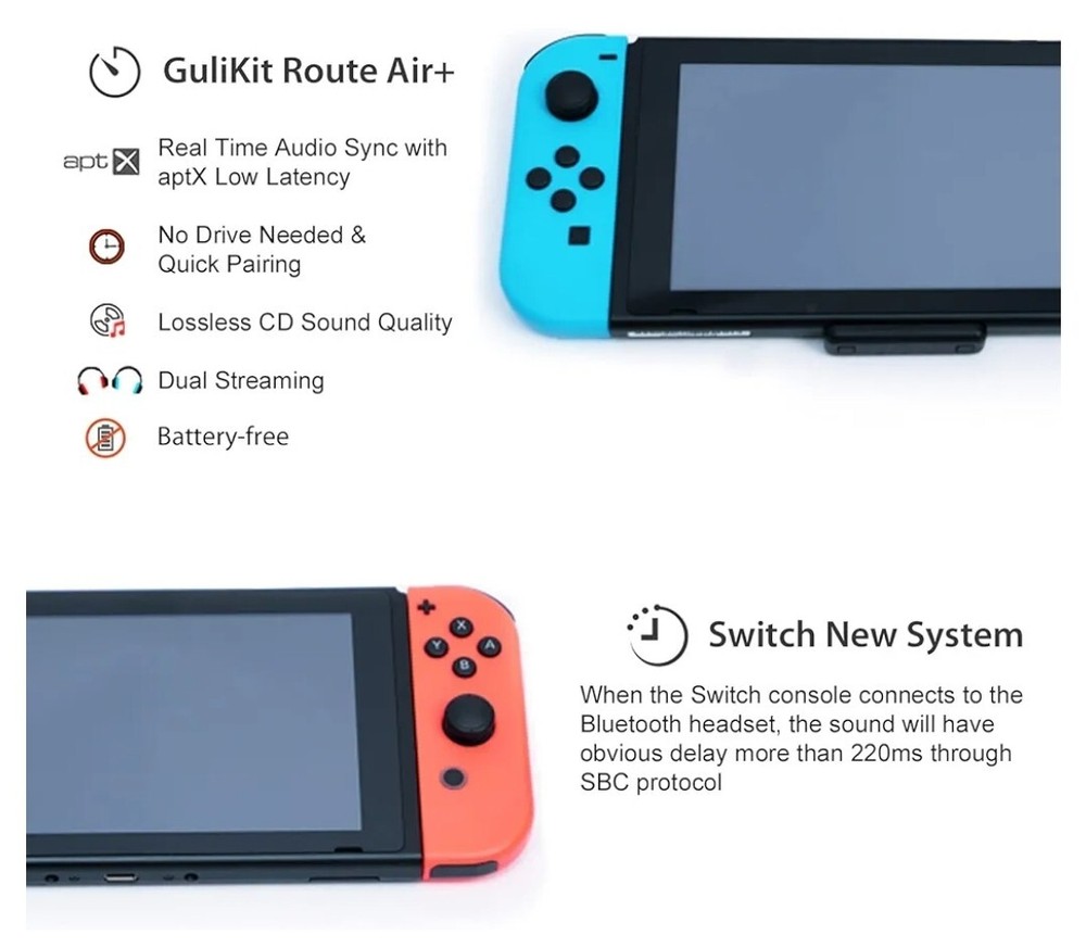 Gulikit Route Air Wireless Audio Kit for the Nintendo Switch/Lite/PS4/PC