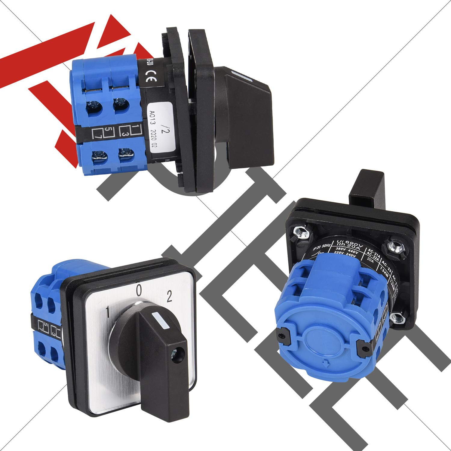 3-Position Rotary Switch 20A 690V LW28 Changeover Selector ON-OFF-ON