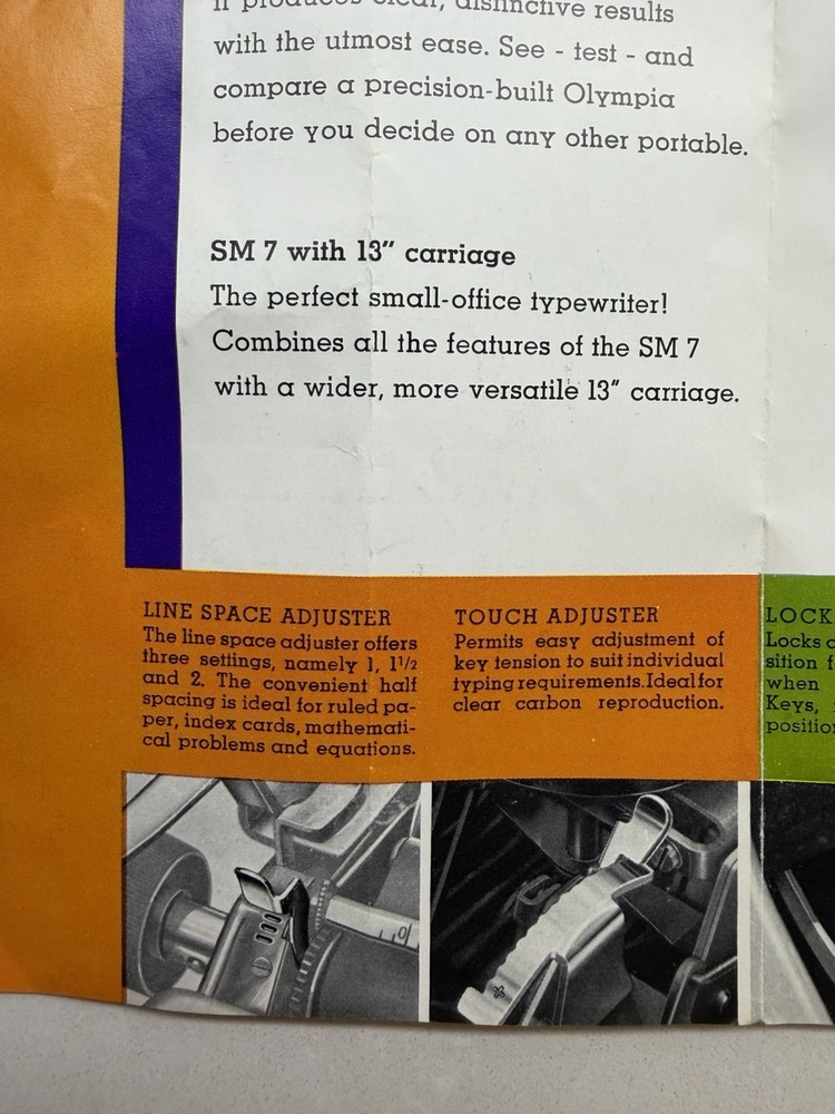 Original Olympia SM7 Typewriter Tri-fold Brochure