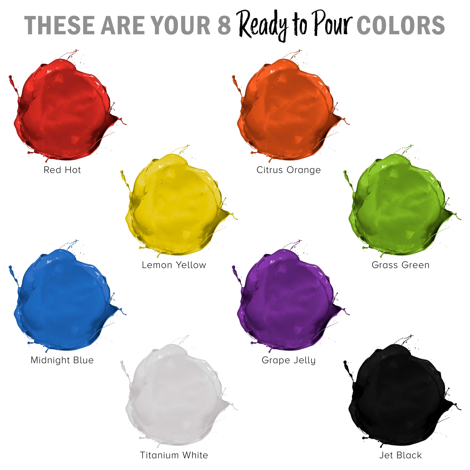8-Color Ready to Pour Acrylic Pouring Paint Set Pre-Mixed High Flow 8oz Bottles