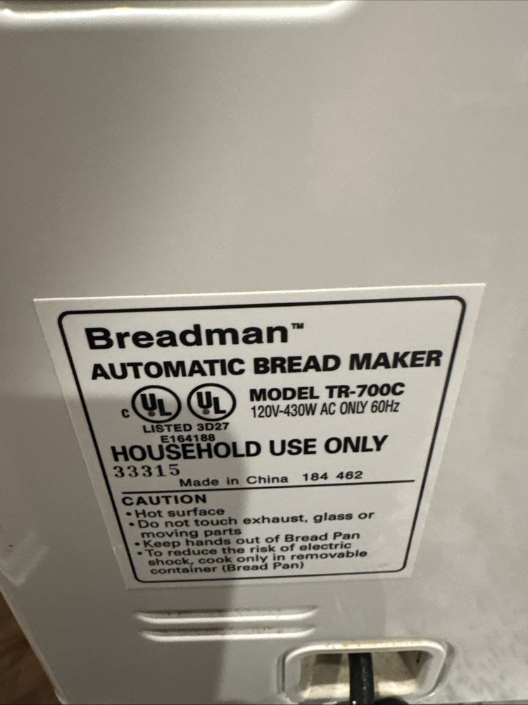 BREAD PAN W/ Paddle For The Breadman automatic bread maker model TR-700C