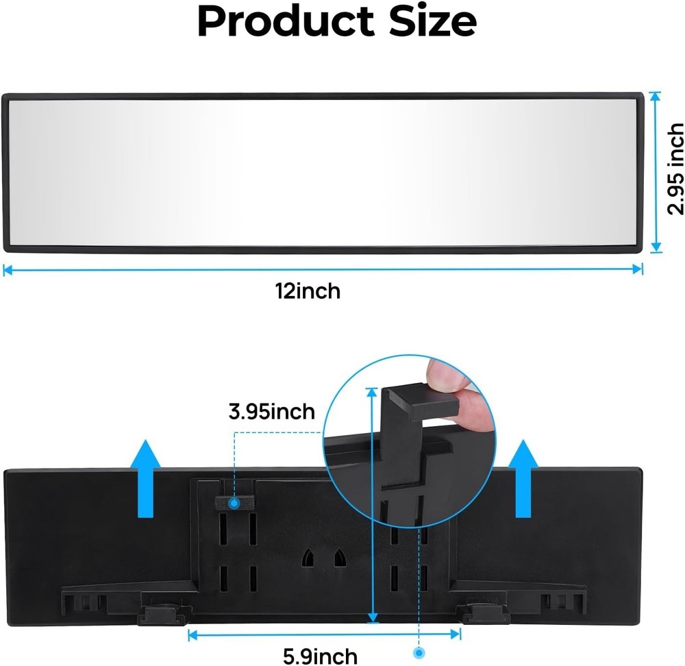 "11.81 Inch Espejo retrovisor, espejo retrovisor interior gran angular con clip
