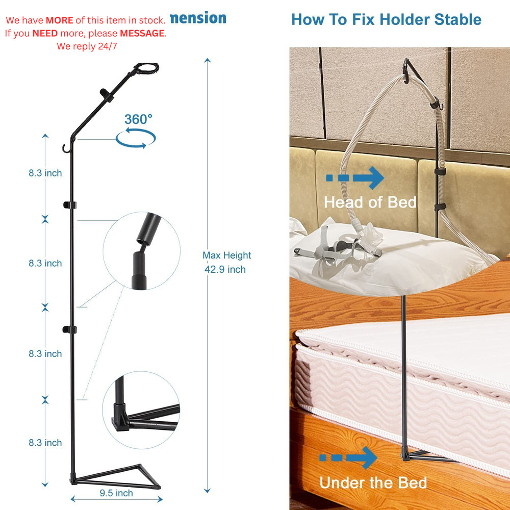 CPAP Hose Holder - Hanger Triangle Base-Height Fixed, Black