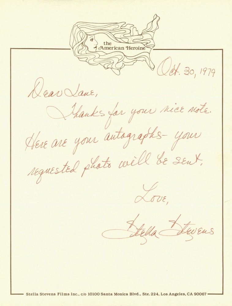Stella Stevens Autograph Letter Signed