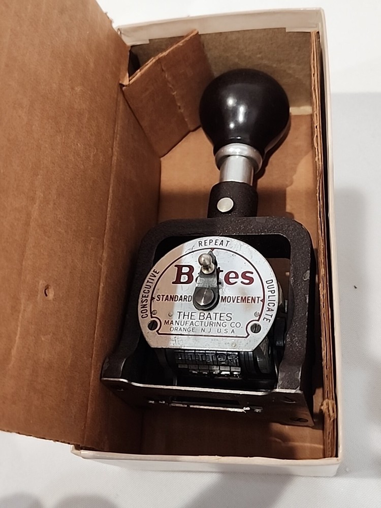 Bates Vintage Numbering Machine Stamper 6 Wheel Style E With Box