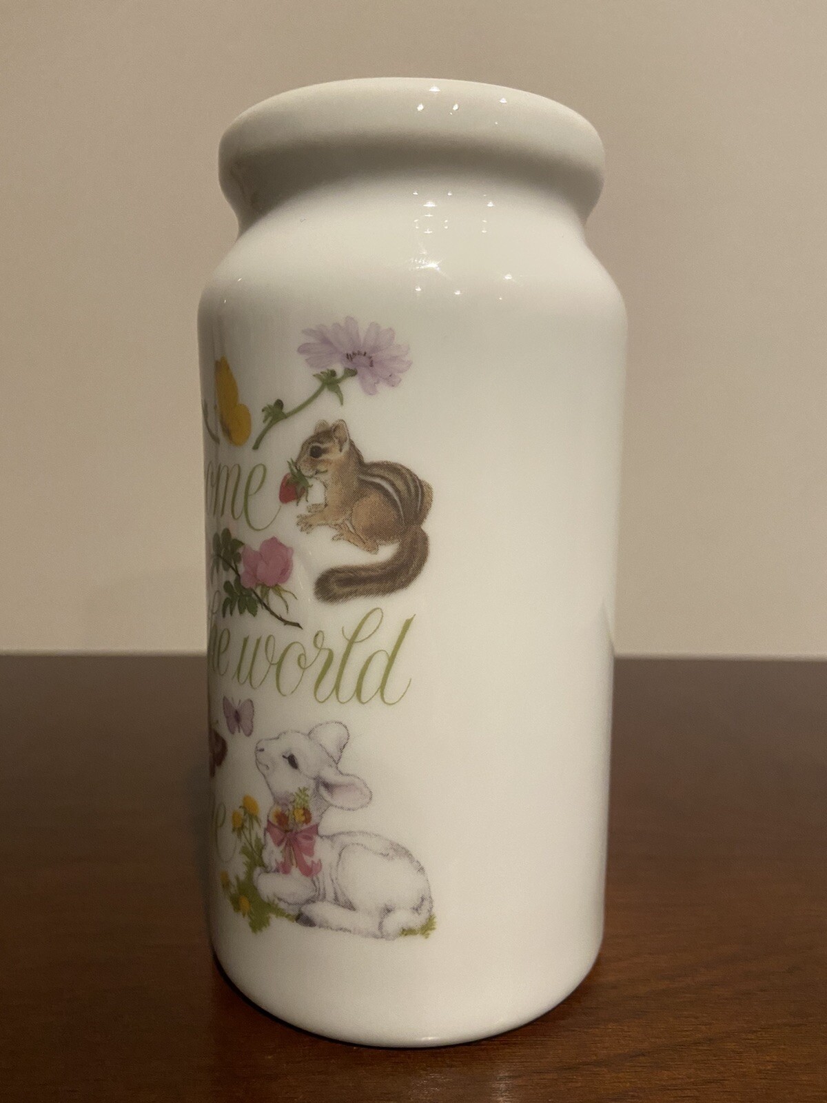 Vintage [1983] Porcelain Baby Powder Shaker ~ "Welcome to the World Little One"