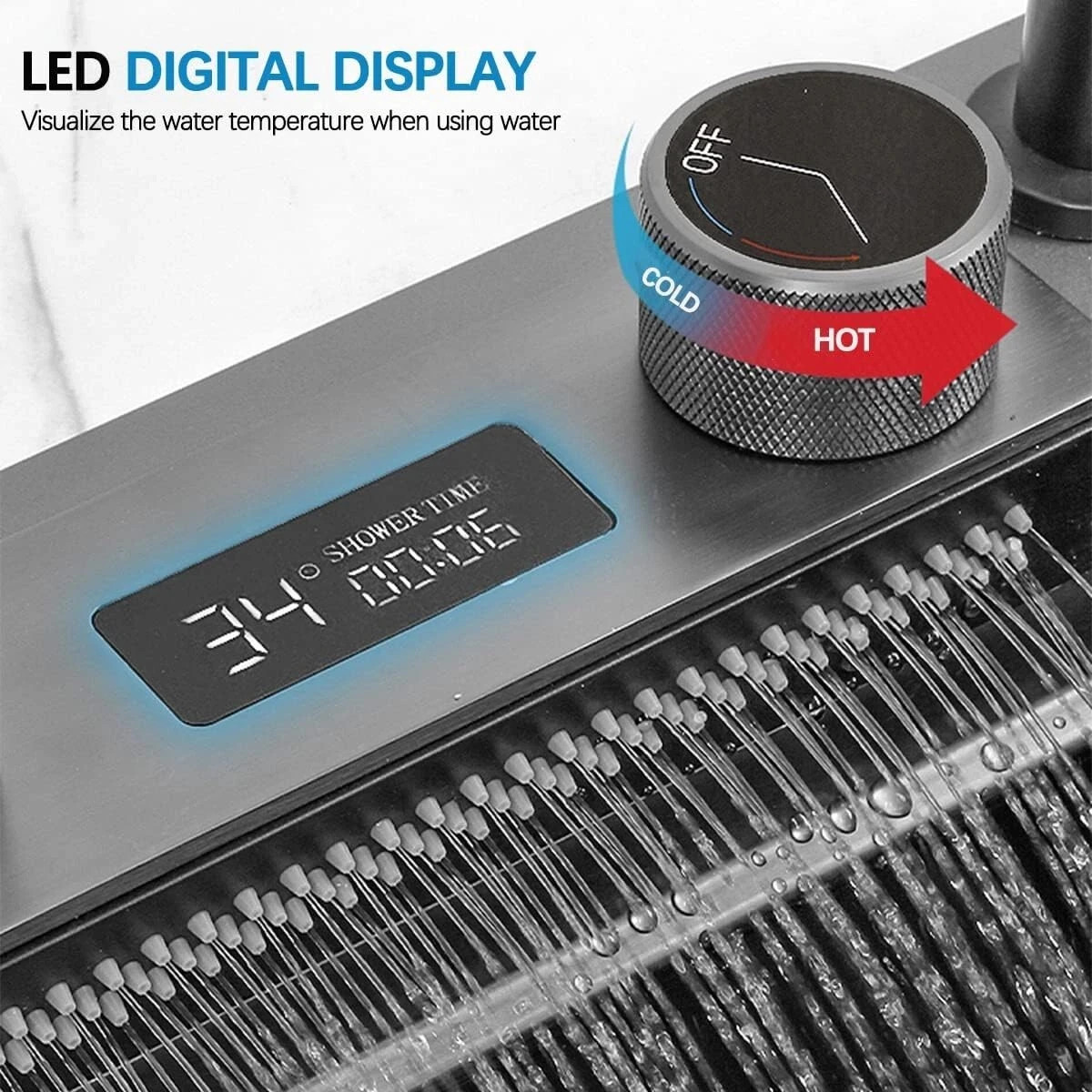 Stainless Steel Waterfall Kitchen Sink Set 29.53x18.11” w/ Digital Faucet Black