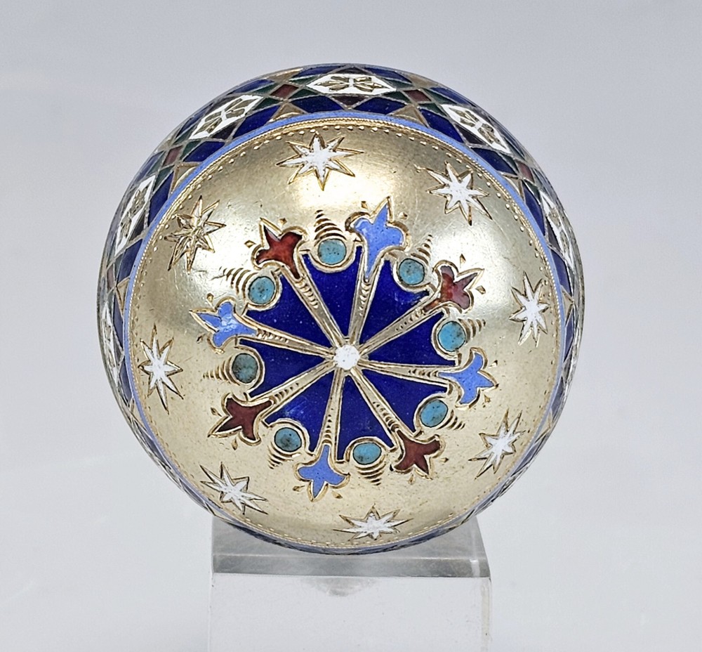 Fine 19C Russian Silver Champleve Enamel Easter Egg