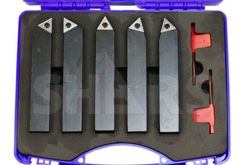 SHARS 5PC 1" INDEXABLE TURNING TOOL BIT + INSERTS + CERTIFICATE P]
