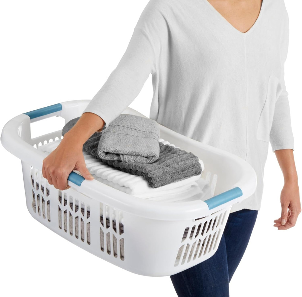 Rubbermaid Large Hip-Hugger Laundry Basket/Hamper, 1.5-Bushel, White, Stackable