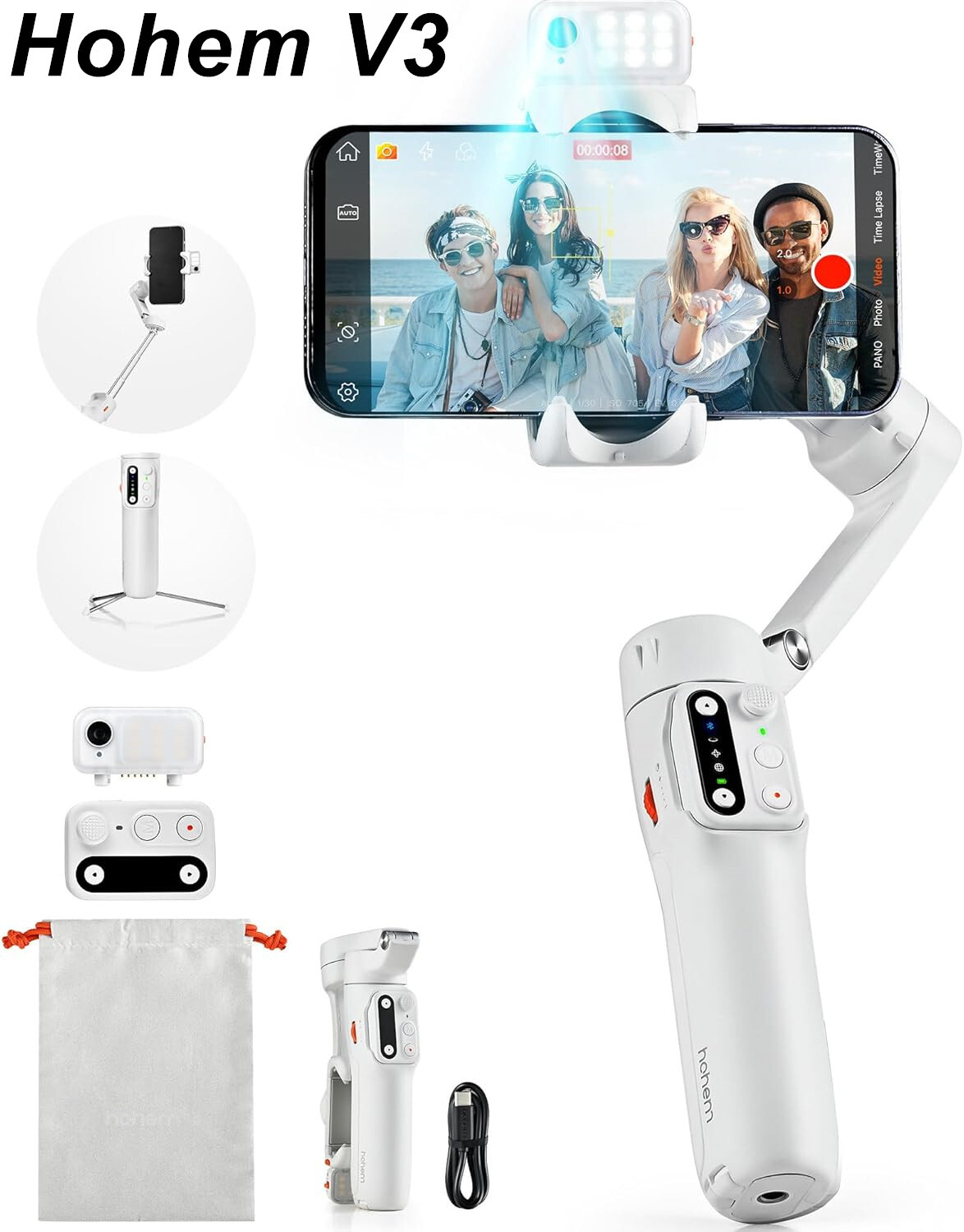 Hohem iSteady V3 3-Axis Gimbal Stabilizer AI-Face for iPhone 15 Samsung Huawei