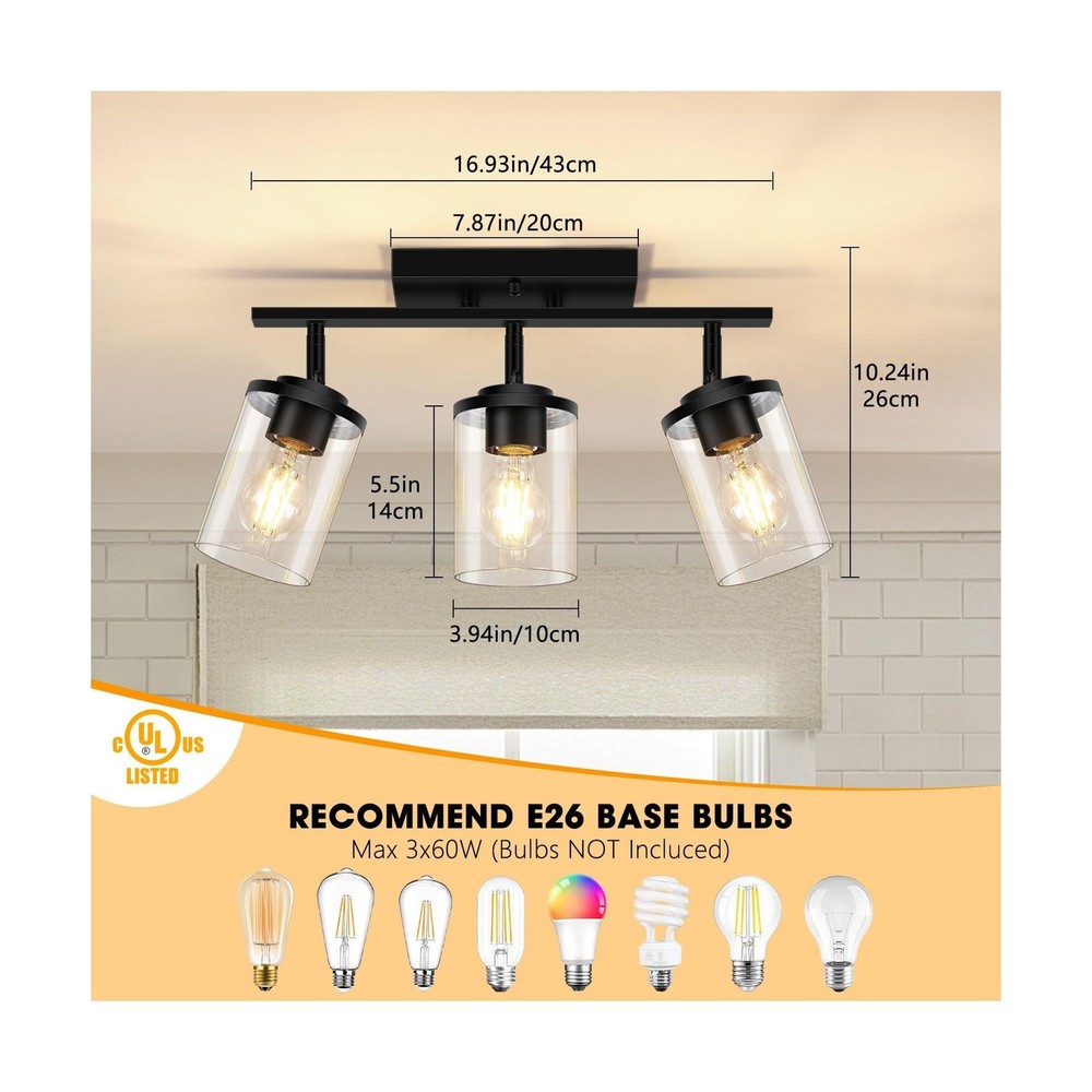 FadimiKoo 3-Lights Semi Flush Mount Ceiling Light, Adjustable Kitchen Light F...