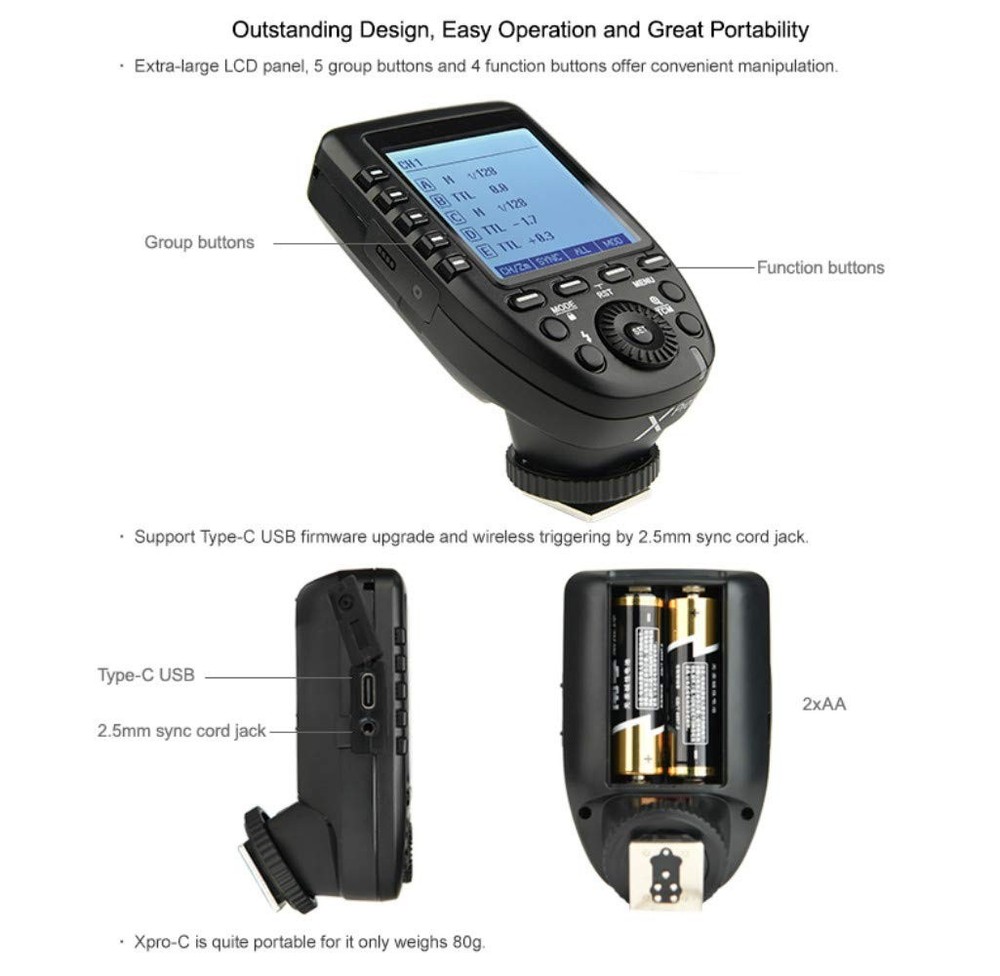 XPro TTL Wireless Trigger,1/8000s High-Speed-Sync,5 Dedicated Group Bottons a...