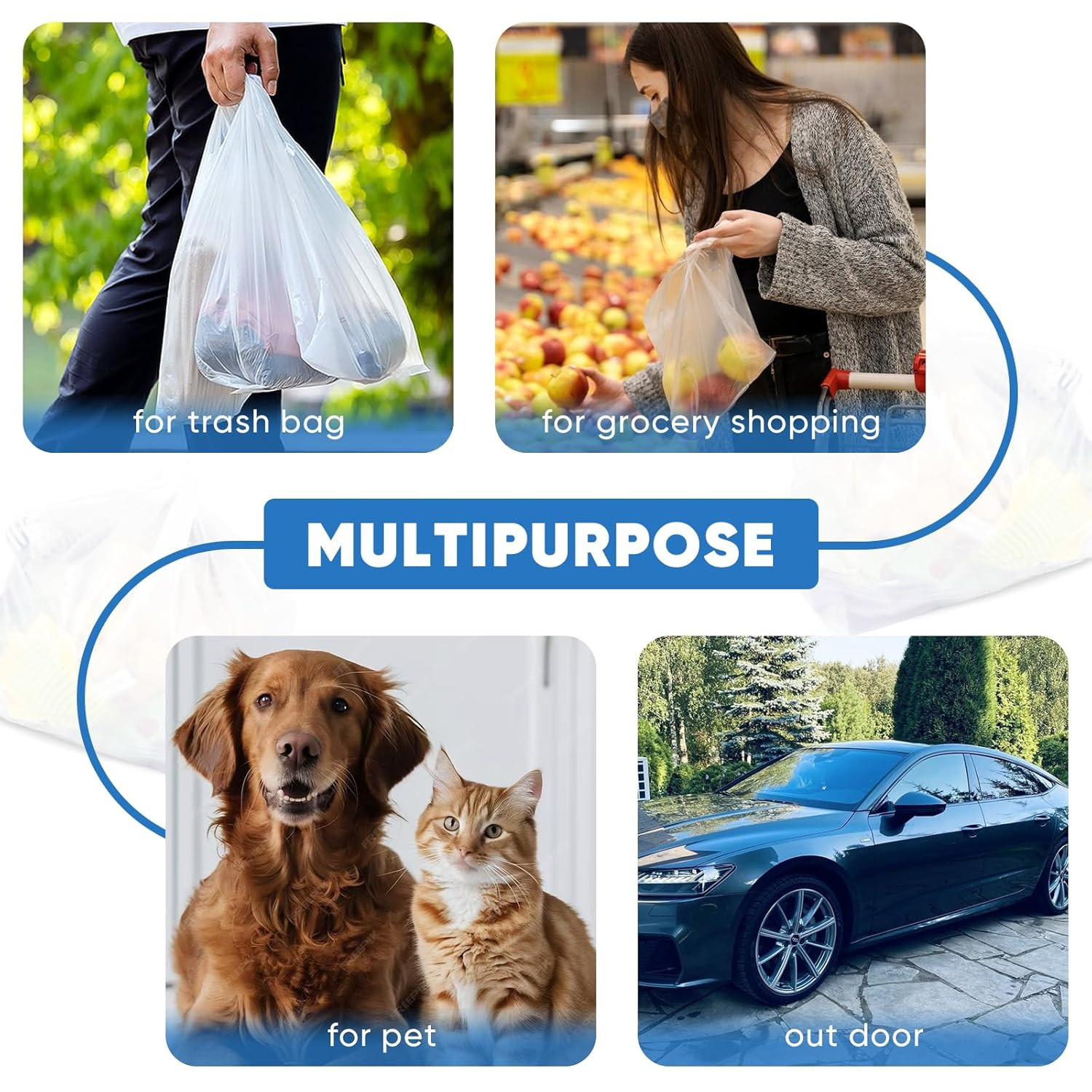 200 White Plastic Shopping Bags Handles Grocery T-Shirt Bag Bulk Heavy Duty