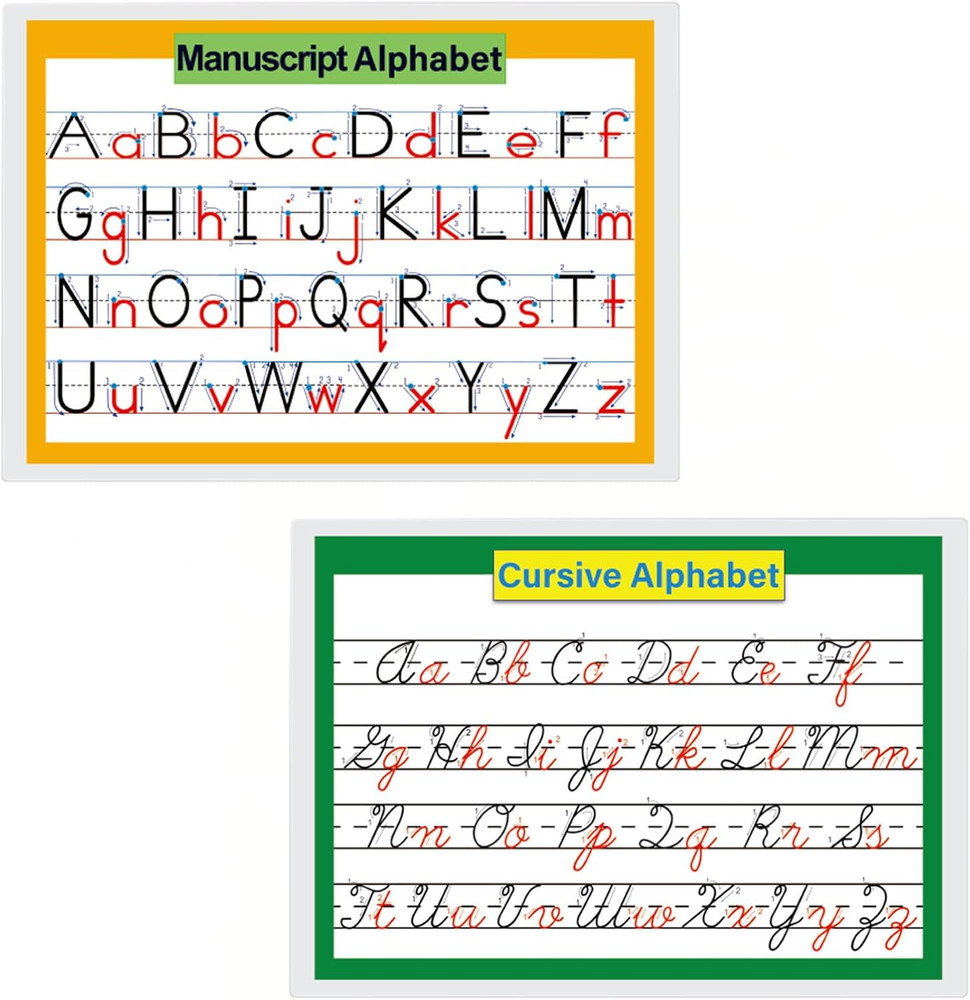 2 Pcs/Set 26 Alphabet Cursive Training & Manuscript Chart for Classroom Decora |