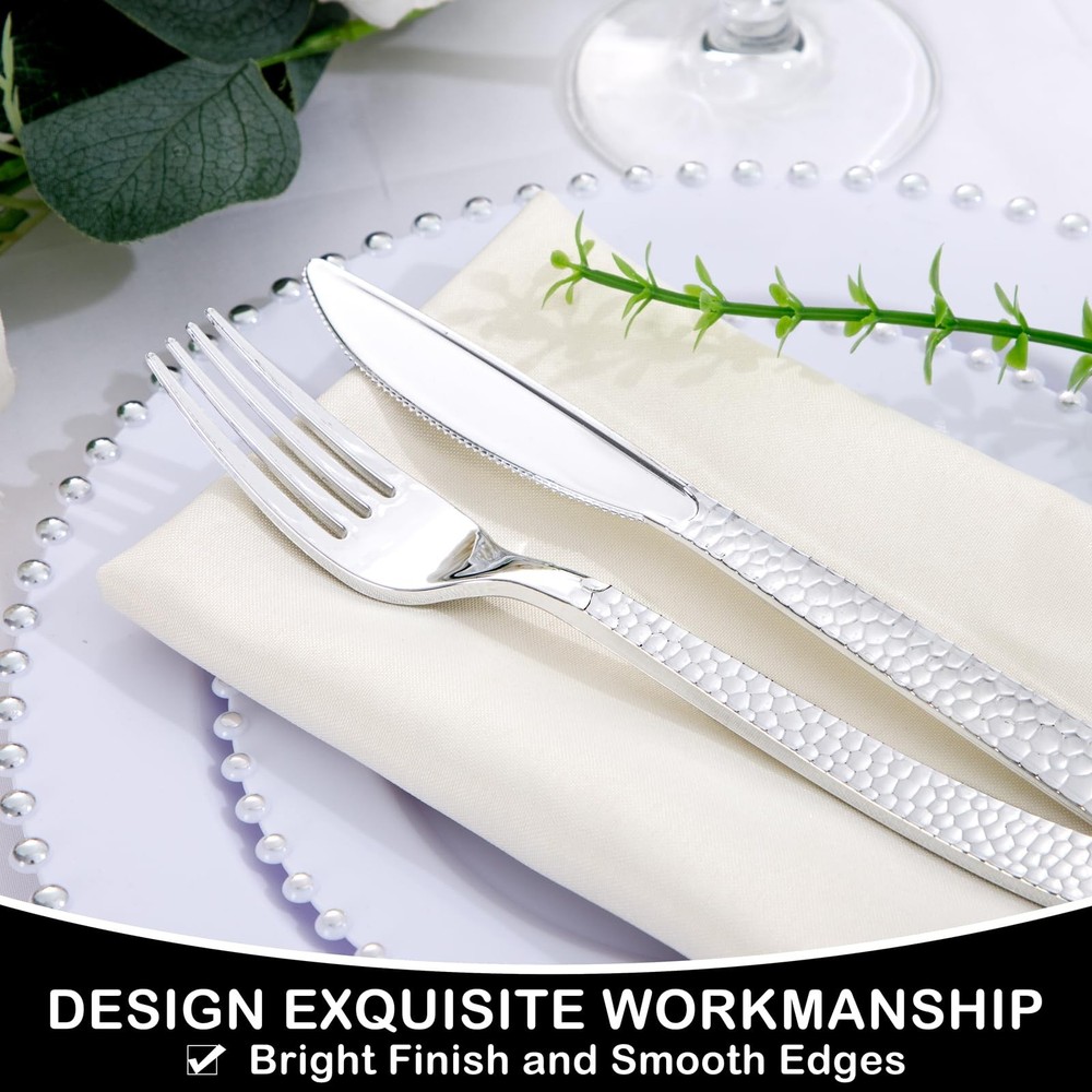 180 pieces Silver Plastic Silverware, Disposable Plastic Silverware Heavy Dut...
