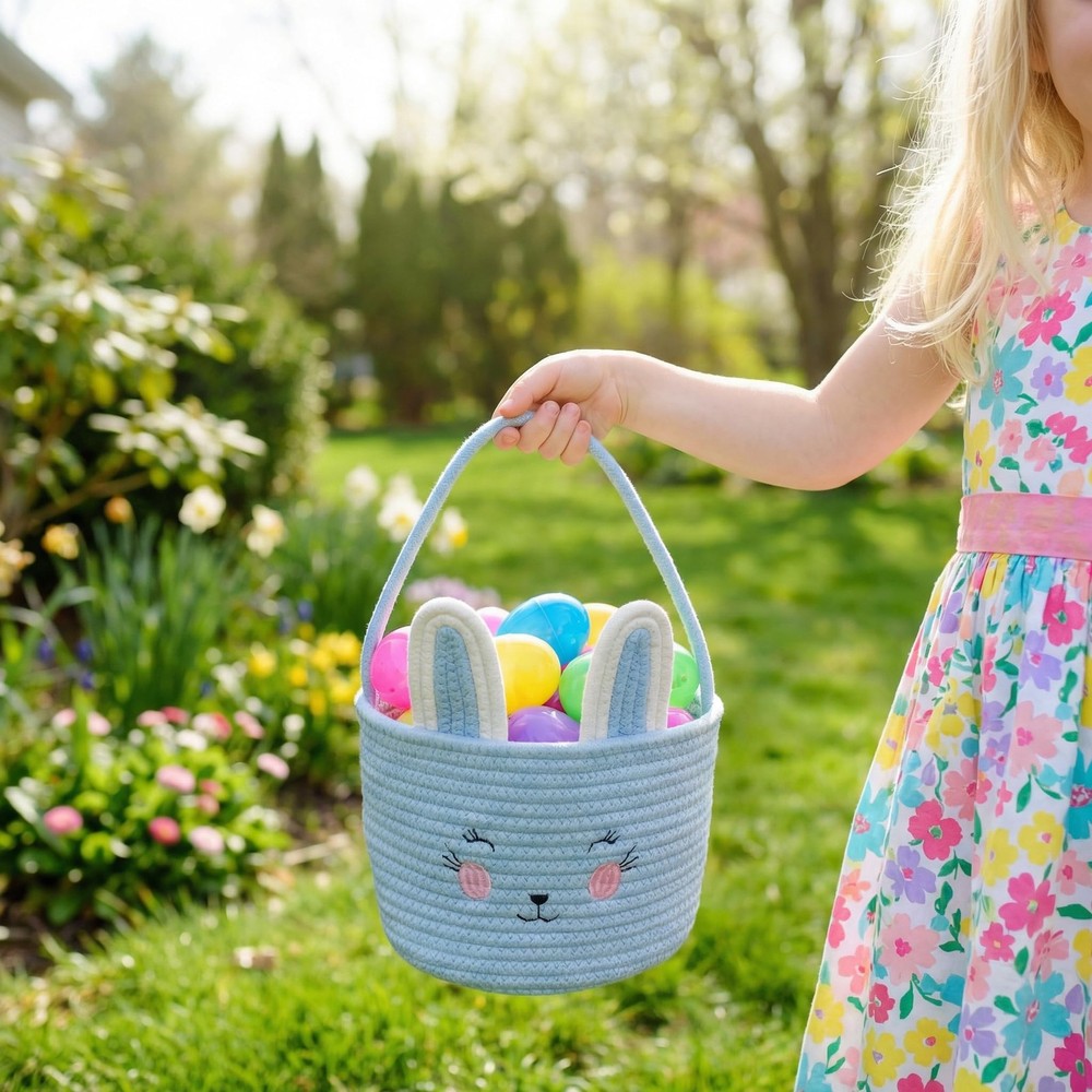 PopMeme Easter Basket, Easter Bunny Baskets with Handle, Cute Woven Cotton Ro...