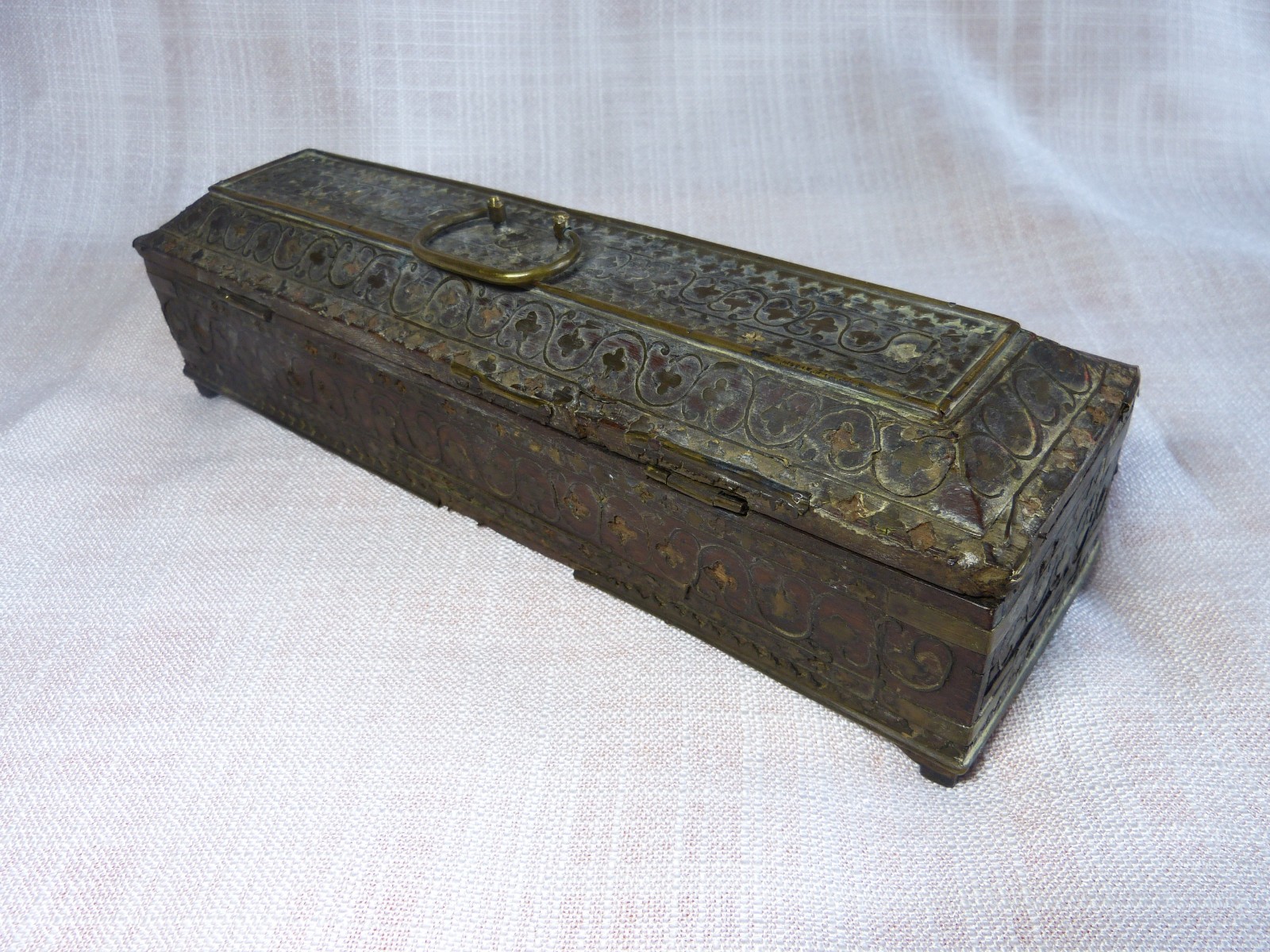 Boxset Antique Box Glove Antique Wooden 19 Century XIX ° Inlay Brass