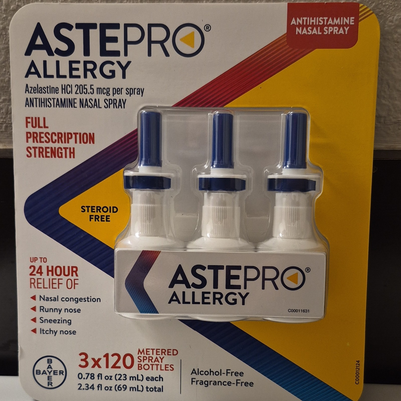 Bayer Astepro Allergy Antihistamine Nasal Spray 3 Pack Steroid Free Exp 10/2028