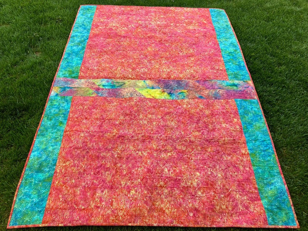 Handmade Multi color patchwork with Blue sashing 58" X 82.5"