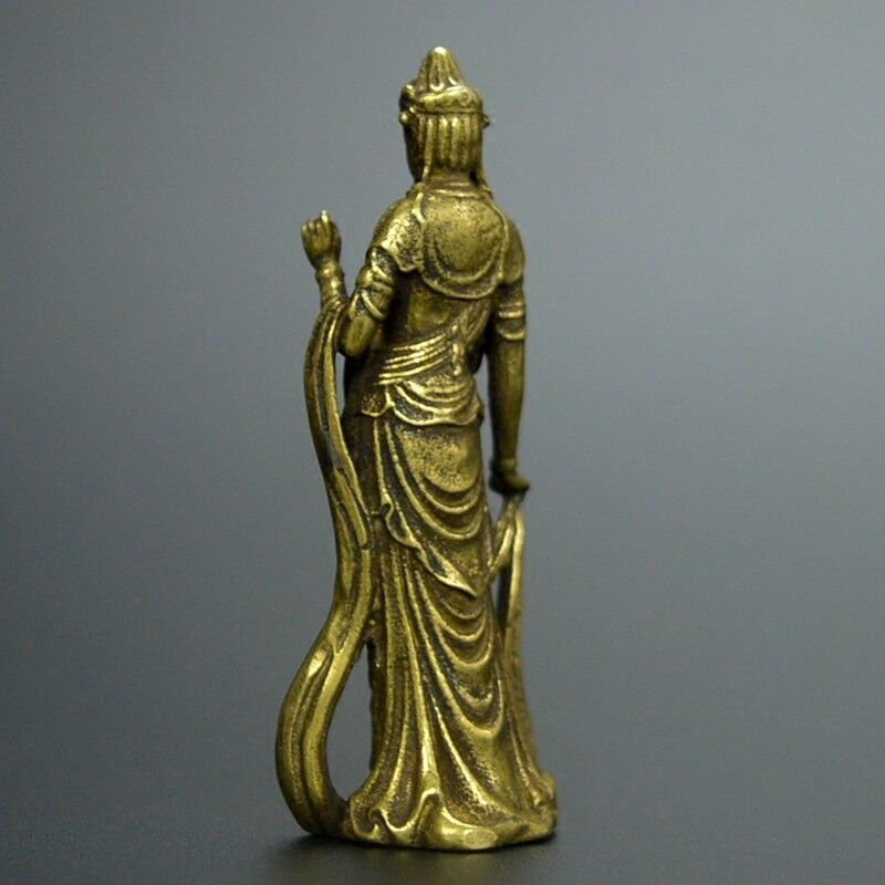 Chinese old collection handwork bronze Guanyin Bodhisattva pocket statue