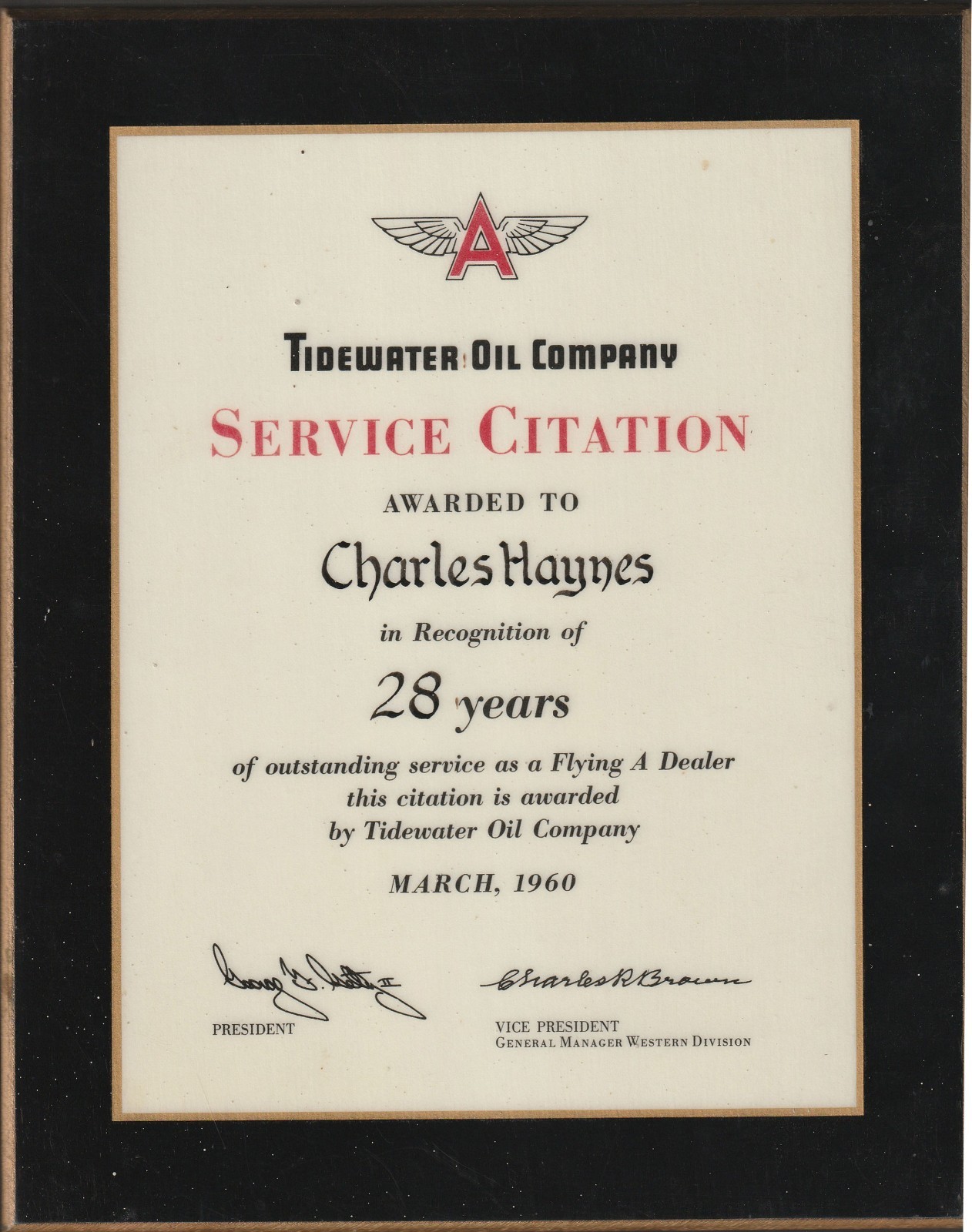 Flying A Tidewater Oil Company Service Citation 1932-60 Haynes Service Stn OR