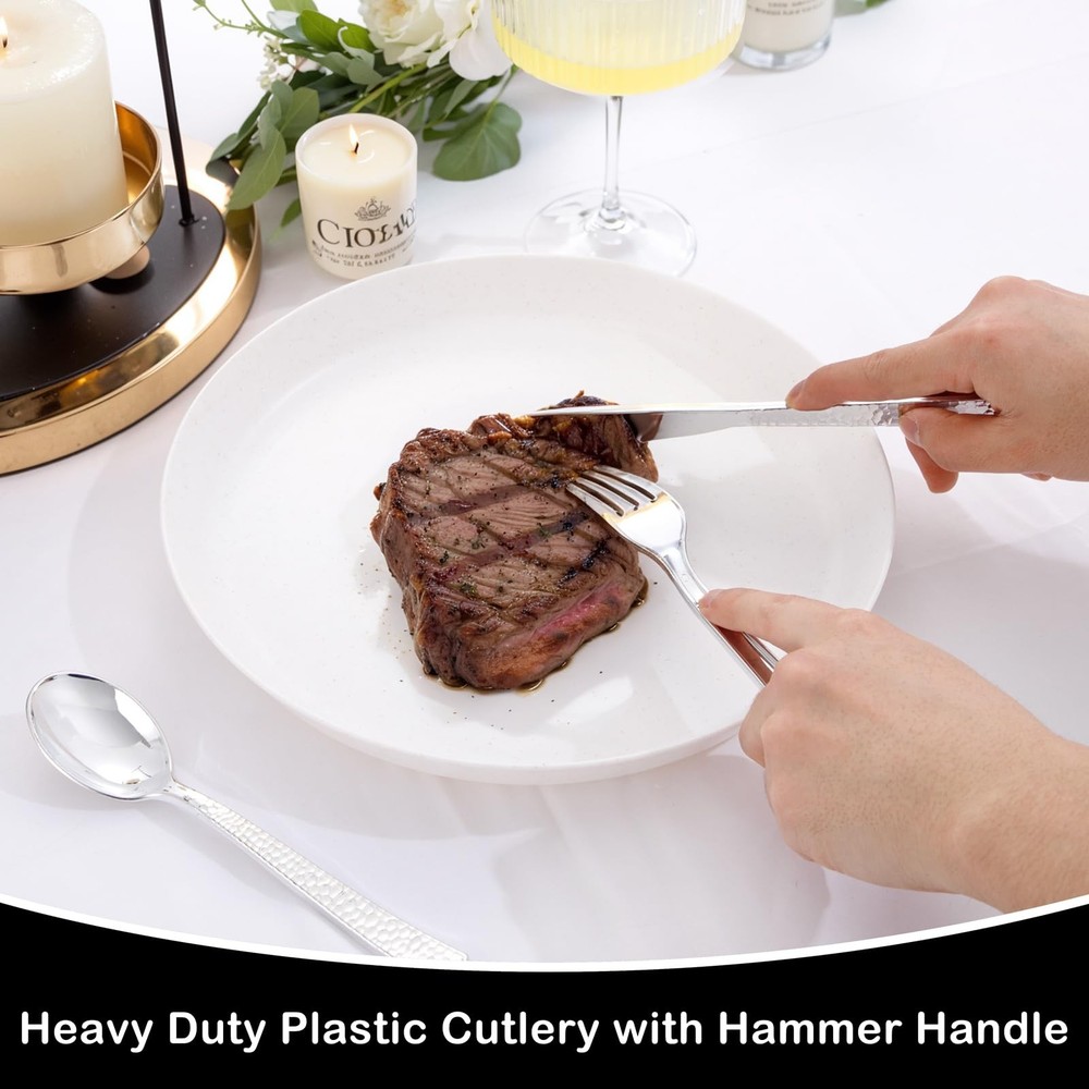 180 pieces Silver Plastic Silverware, Disposable Plastic Silverware Heavy Dut...