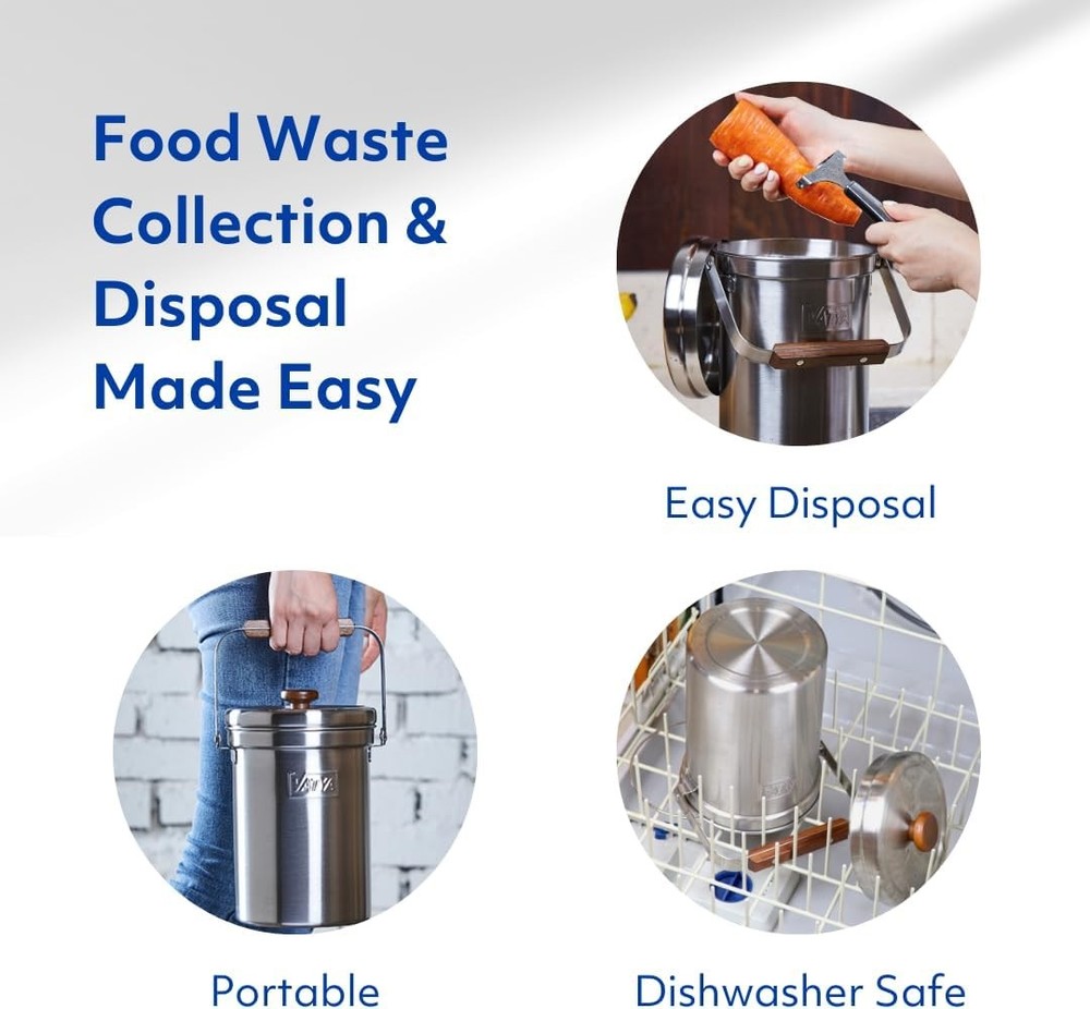 Stainless Steel Kitchen Compost Bin NO Filter Countertop Composter Composting